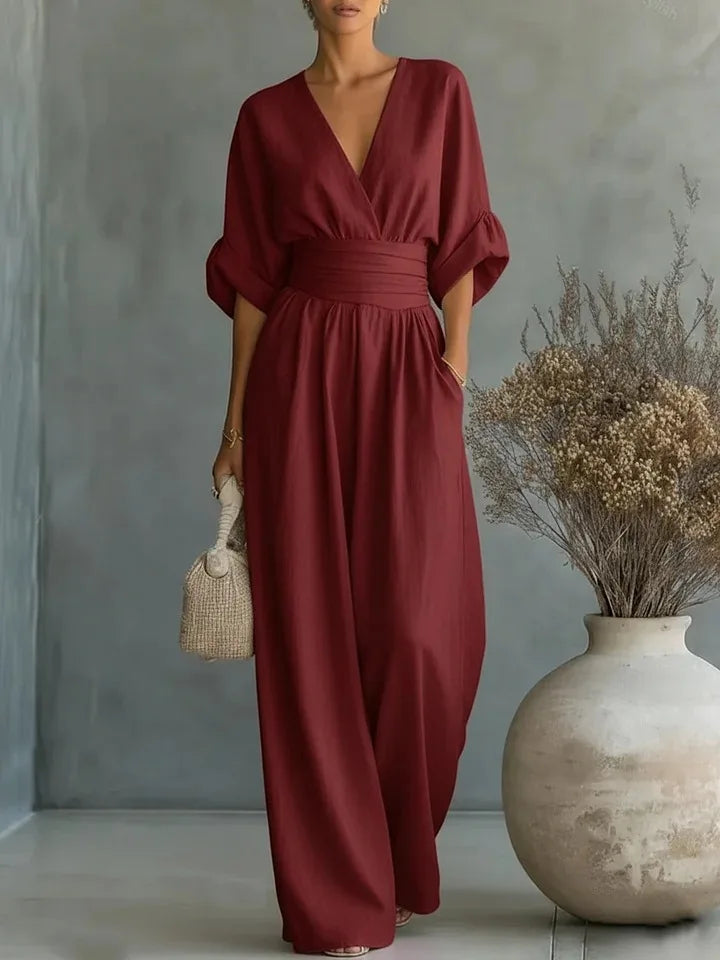Women's Jumpsuit Fashion High Waist V-neck Jumpsuits for Woman Sexy White Office Wide Leg Trousers Overalls Vacation Outfit New