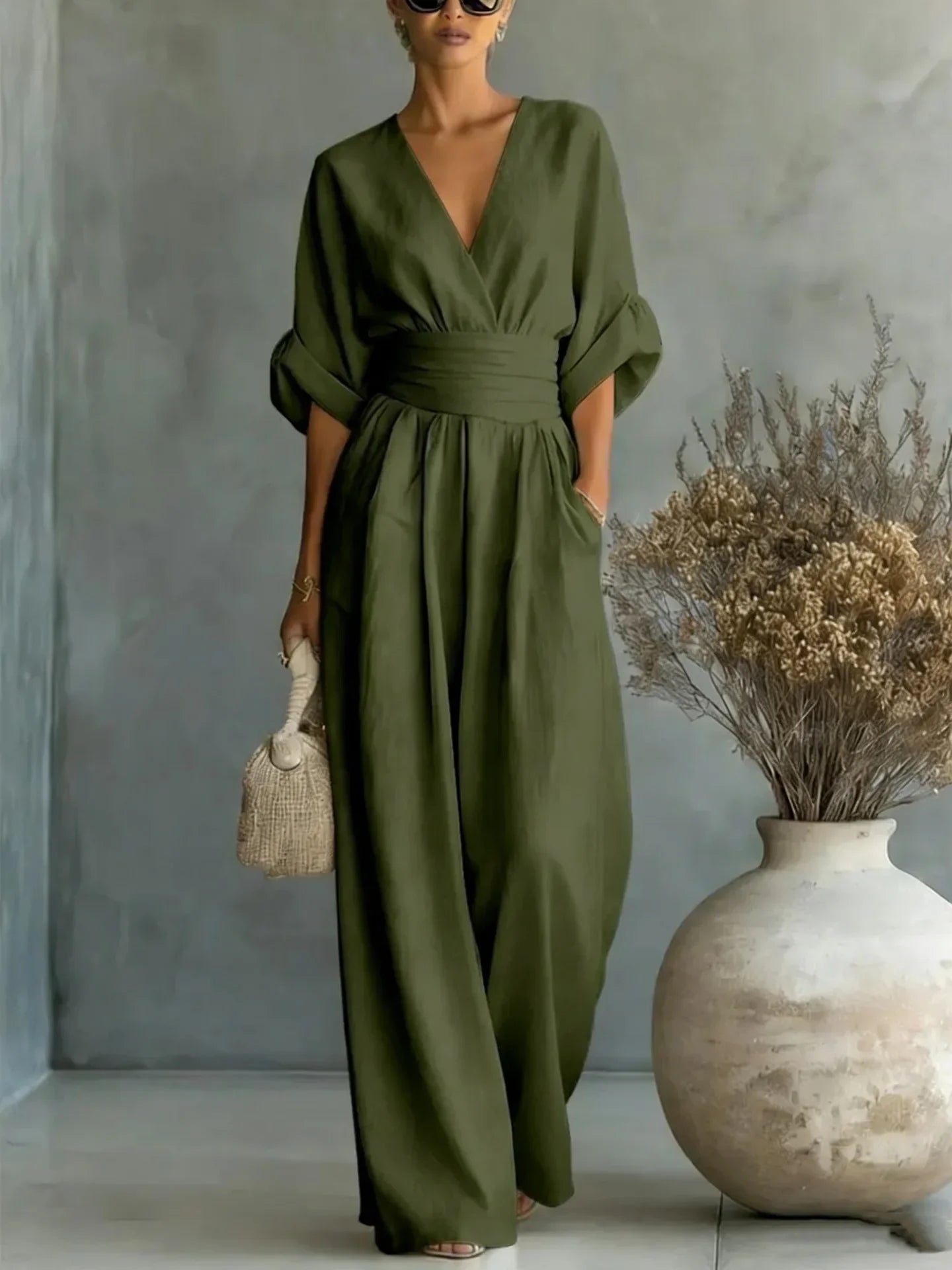 Women's Jumpsuit Fashion High Waist V-neck Jumpsuits for Woman Sexy White Office Wide Leg Trousers Overalls Vacation Outfit New