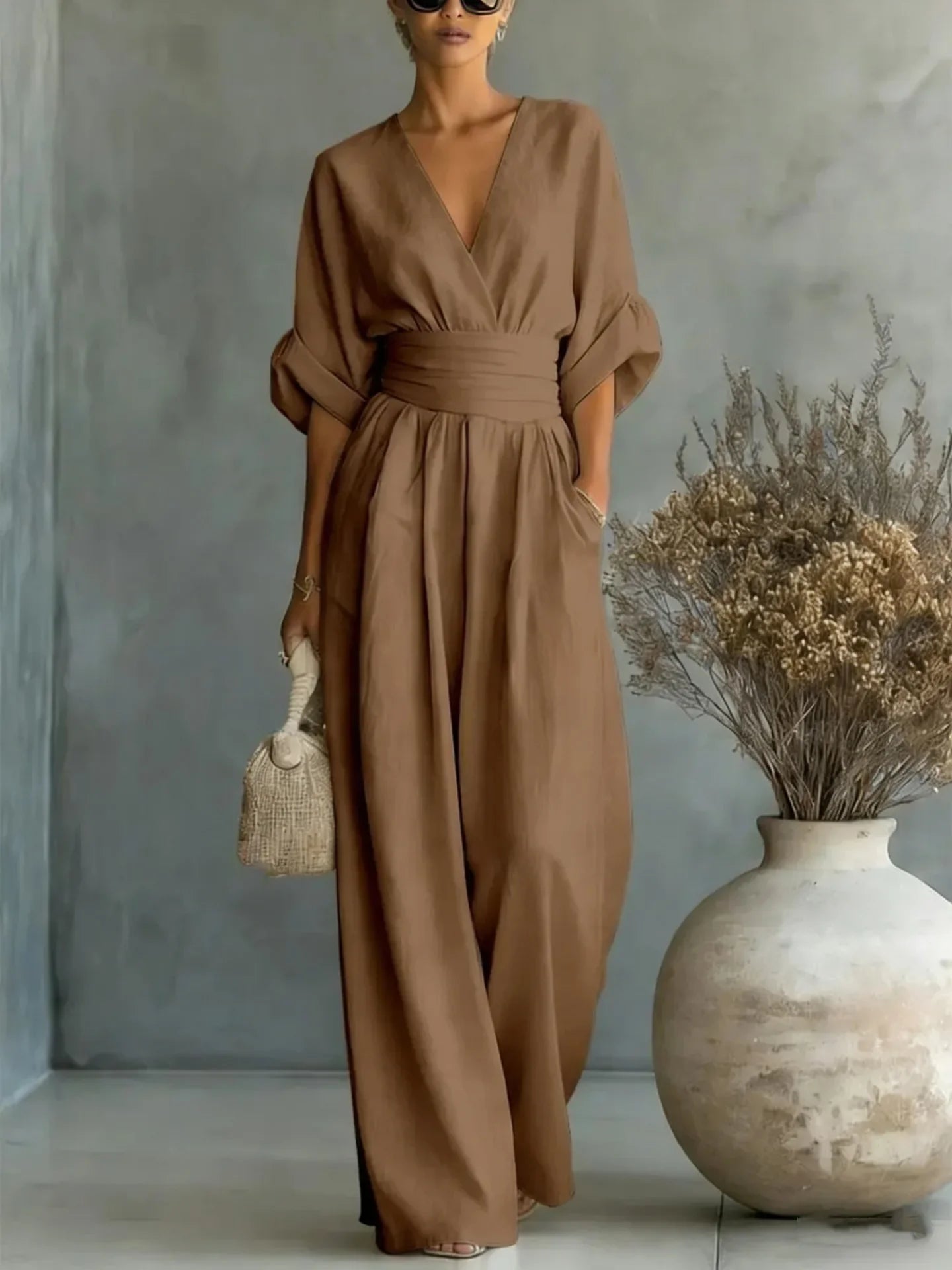 Women's Jumpsuit Fashion High Waist V-neck Jumpsuits for Woman Sexy White Office Wide Leg Trousers Overalls Vacation Outfit New